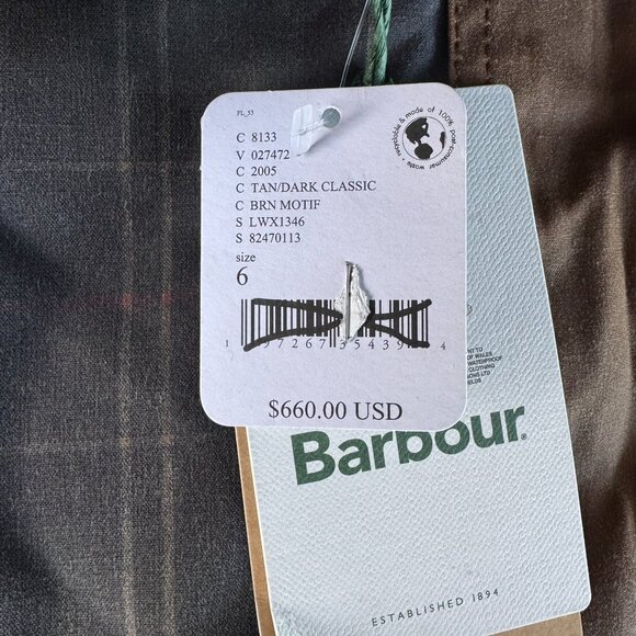 NWT Barbour Premium Cotton Waxed Jacket Brown Tan Green Plaid 6 - Picture 6 of 16